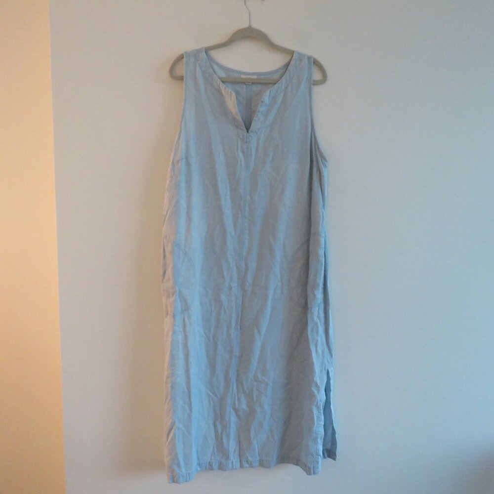 J. JILL Light Denim Maxi Chambray Dress Coastal Lagenlook Minimalist Size XL P - Picture 2 of 14